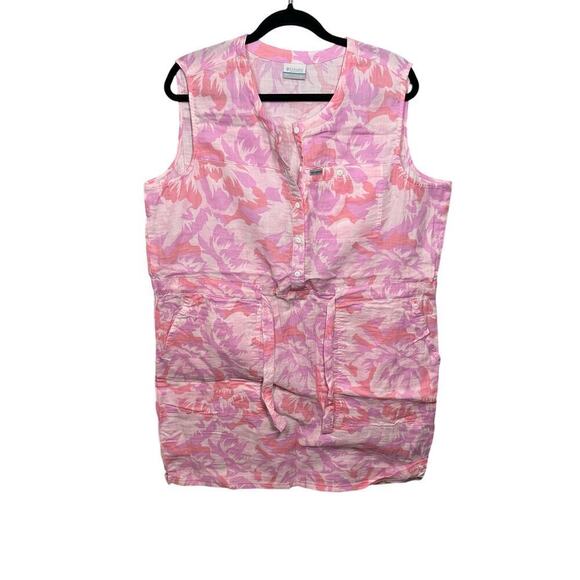 Columbia Holly Hideaway Breezy Waist Belt Dress in Salmon Rose Peonies - Picture 2 of 5
